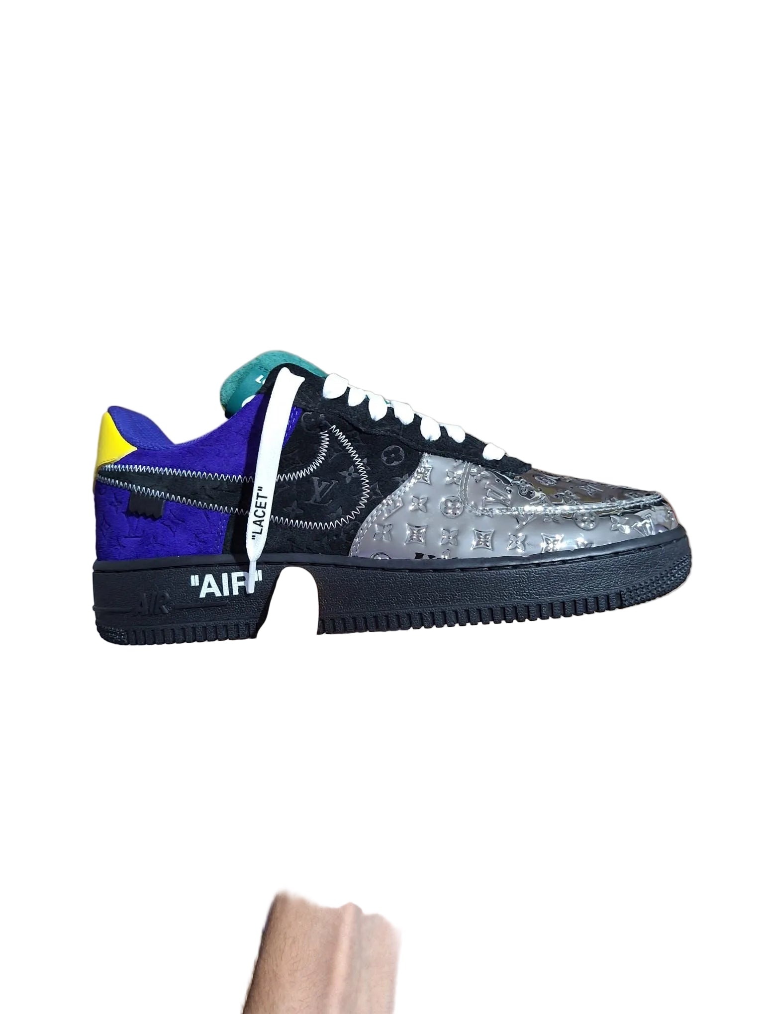 EU 42 - Louis Vuitton x Nike Air Force 1 Low by Virgil Abloh Black Metallic Silver