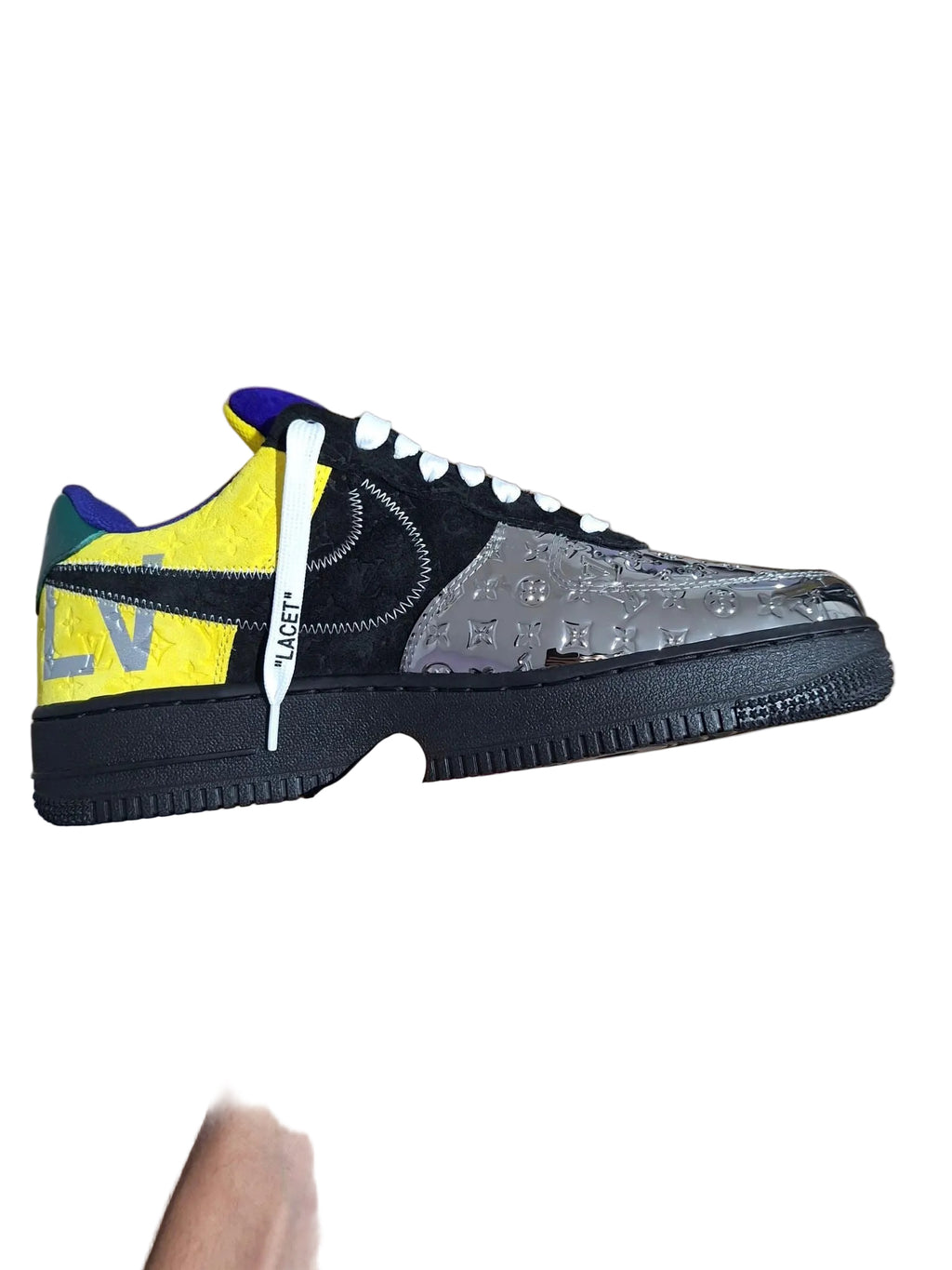 EU 42 - Louis Vuitton x Nike Air Force 1 Low by Virgil Abloh Black Metallic Silver