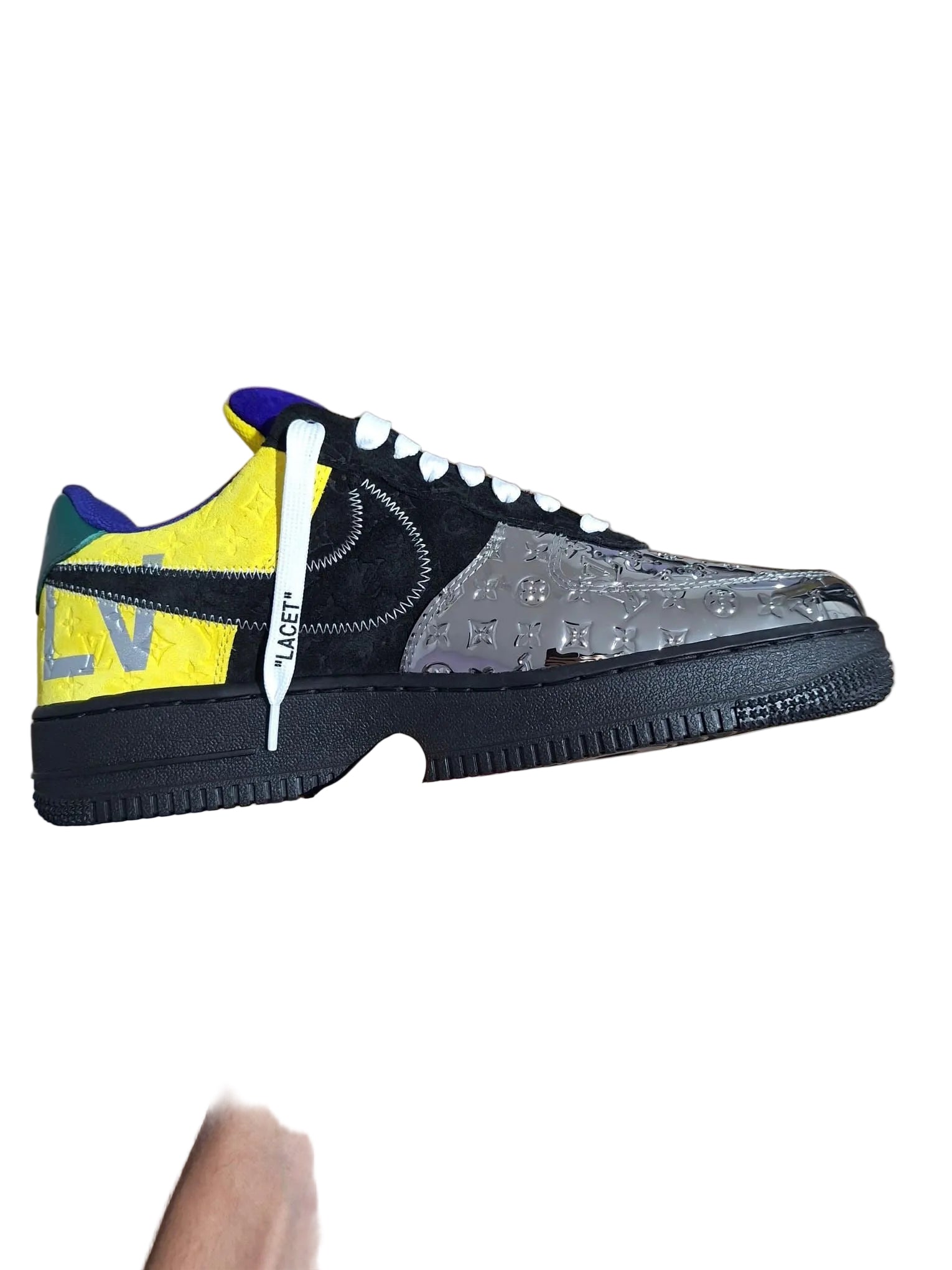 EU 42 - Louis Vuitton x Nike Air Force 1 Low by Virgil Abloh Black Metallic Silver